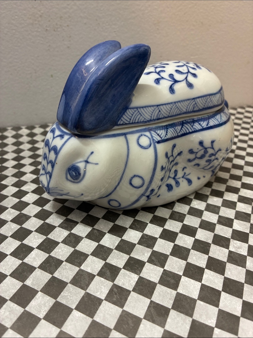 Blue and White Ceramic Rabbit Trinket Box